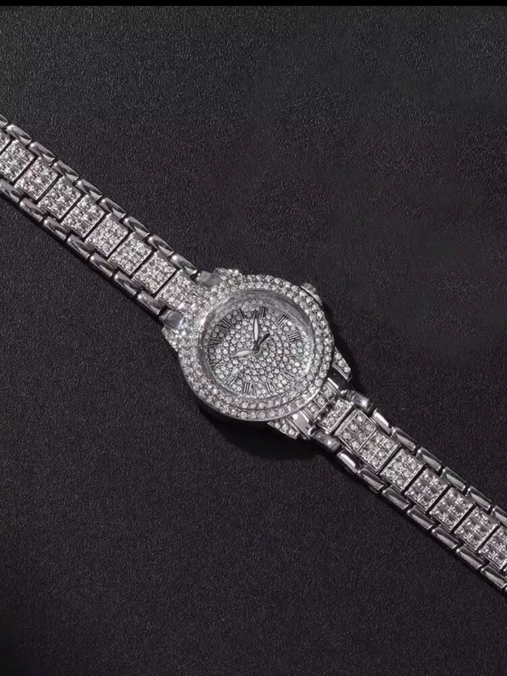 Elegant Women's Silver Rhinestone Bracelet Watch